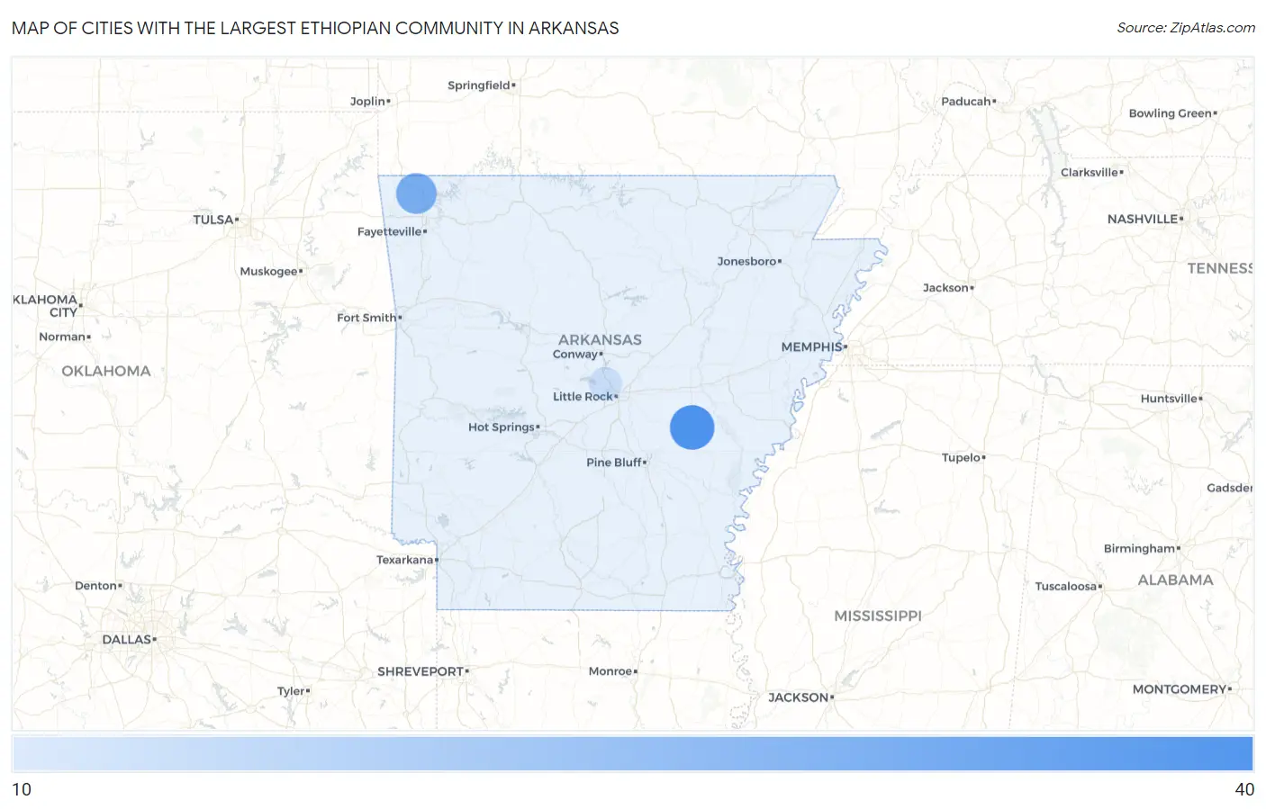 Cities with the Largest Ethiopian Community in Arkansas Map