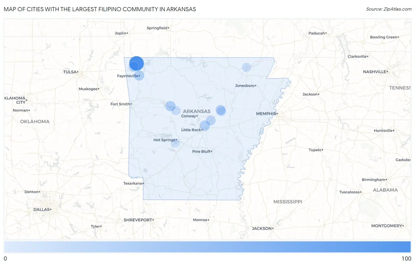 Cities with the Largest Filipino Community in Arkansas Map