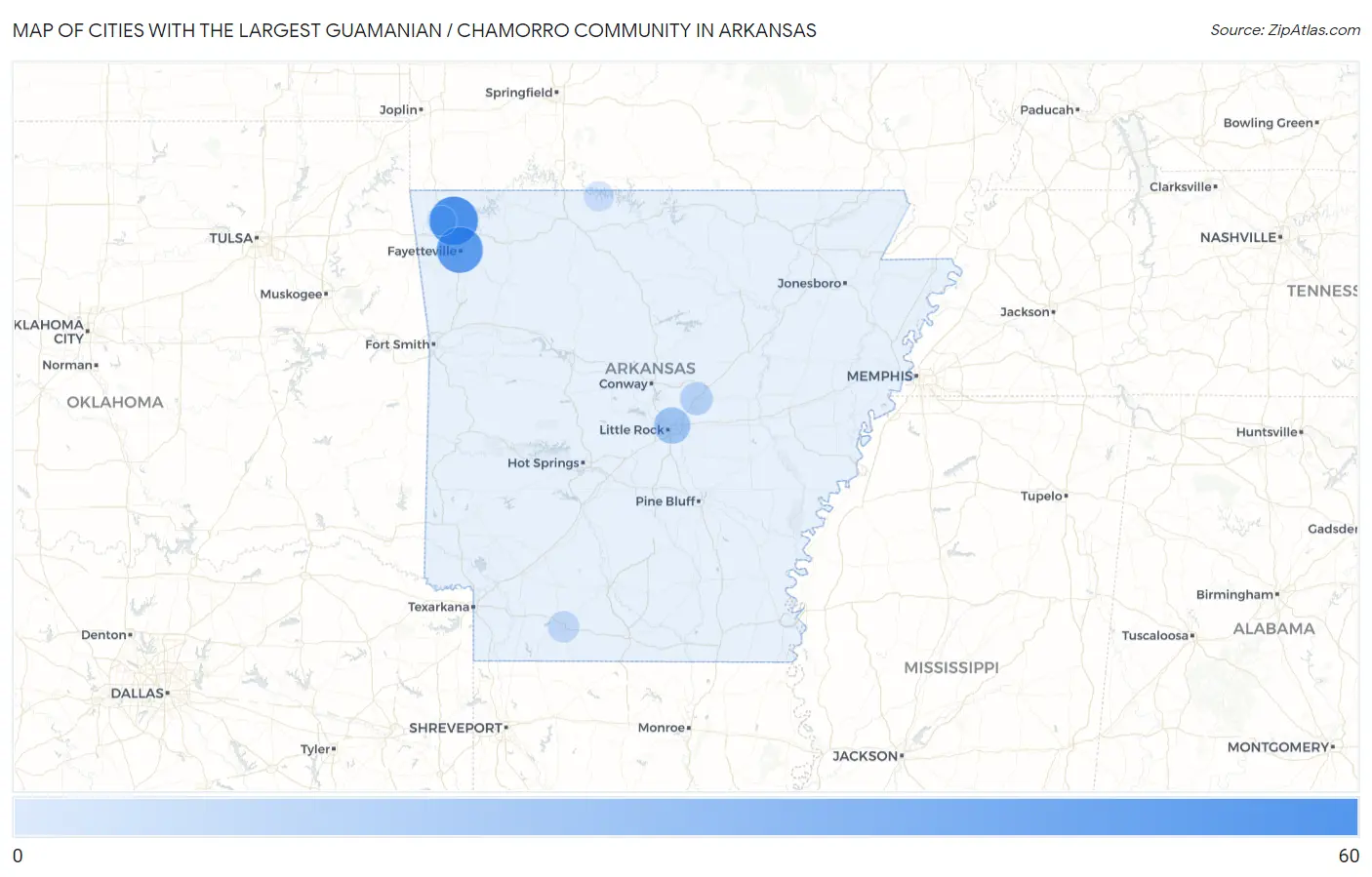 Cities with the Largest Guamanian / Chamorro Community in Arkansas Map