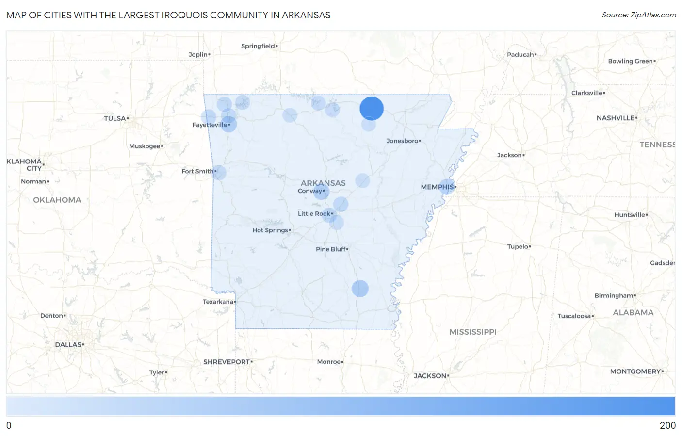 Cities with the Largest Iroquois Community in Arkansas Map