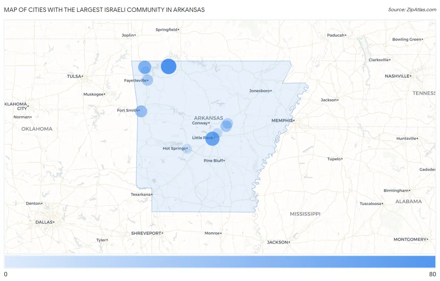 Cities with the Largest Israeli Community in Arkansas Map
