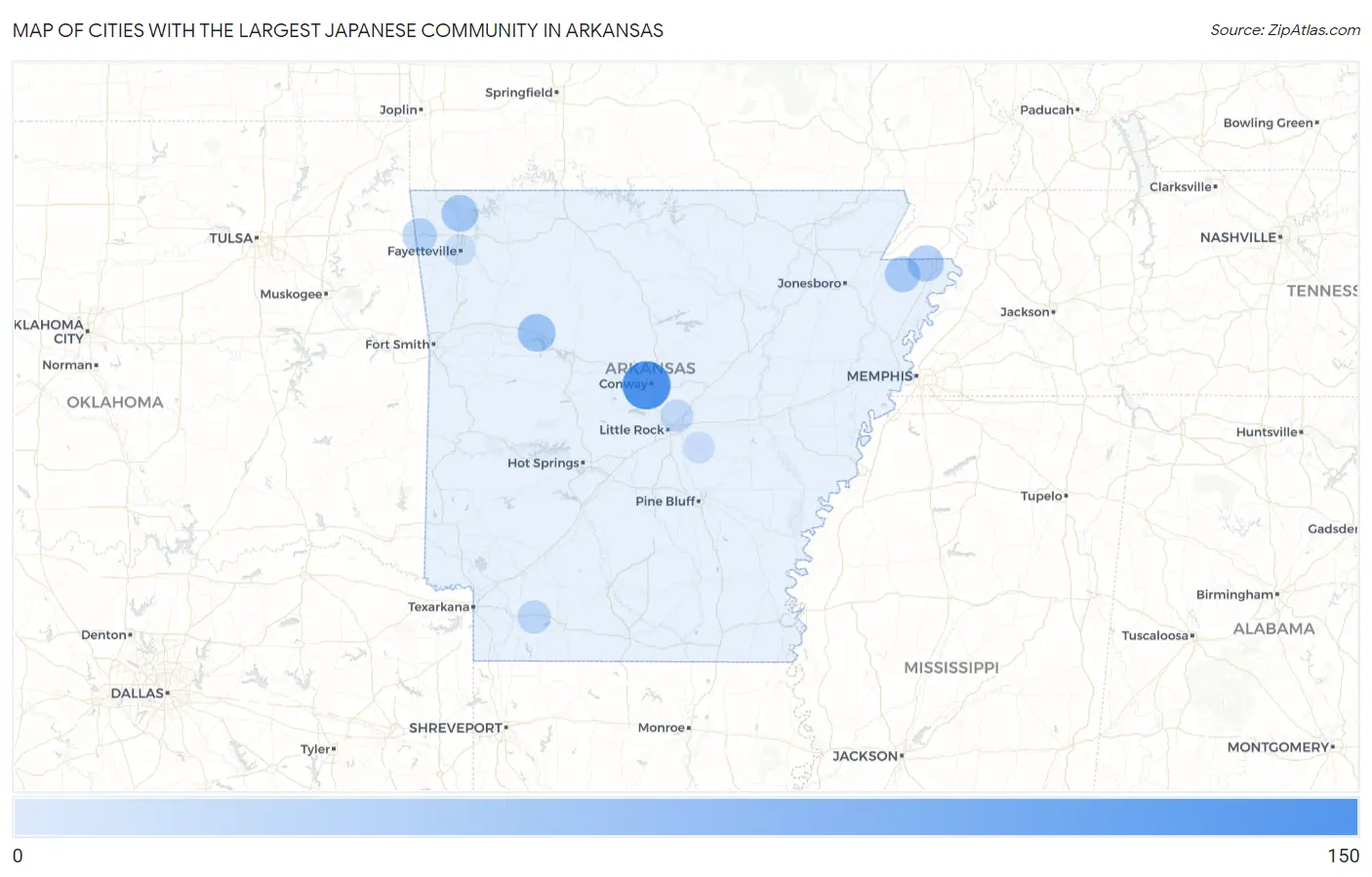 Cities with the Largest Japanese Community in Arkansas Map