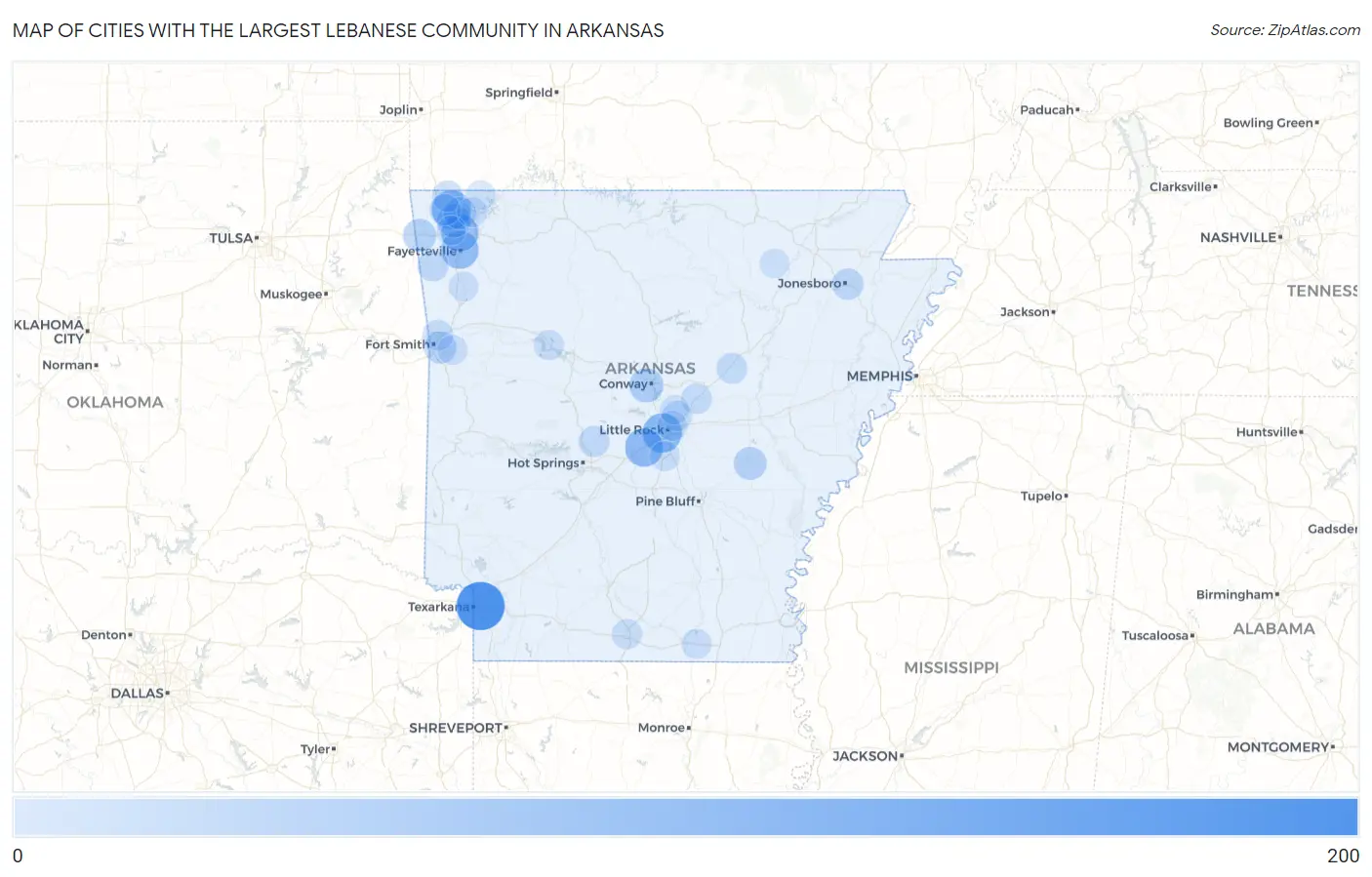 Cities with the Largest Lebanese Community in Arkansas Map