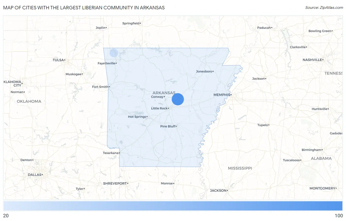 Cities with the Largest Liberian Community in Arkansas Map