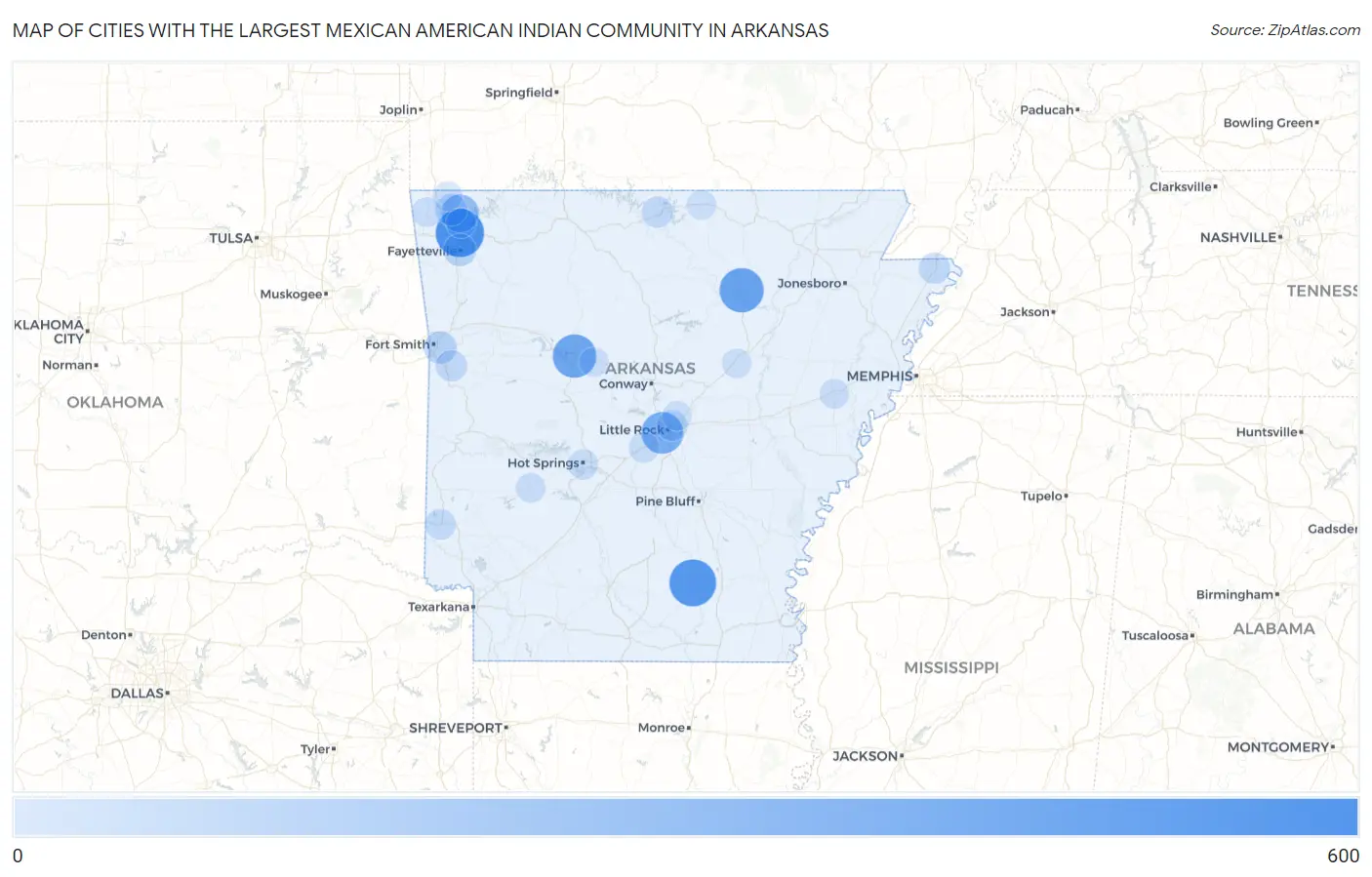 Cities with the Largest Mexican American Indian Community in Arkansas Map