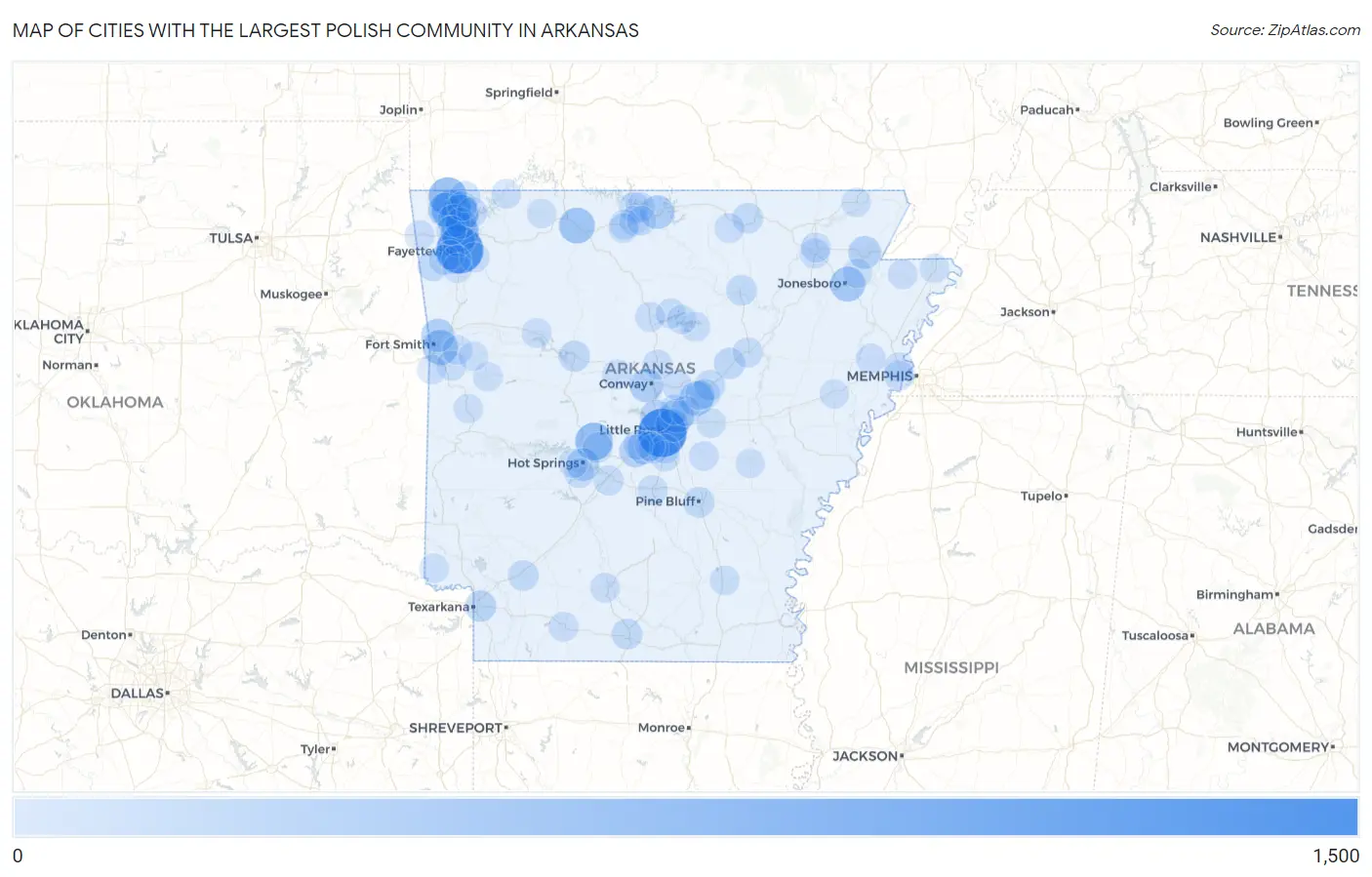 Cities with the Largest Polish Community in Arkansas Map