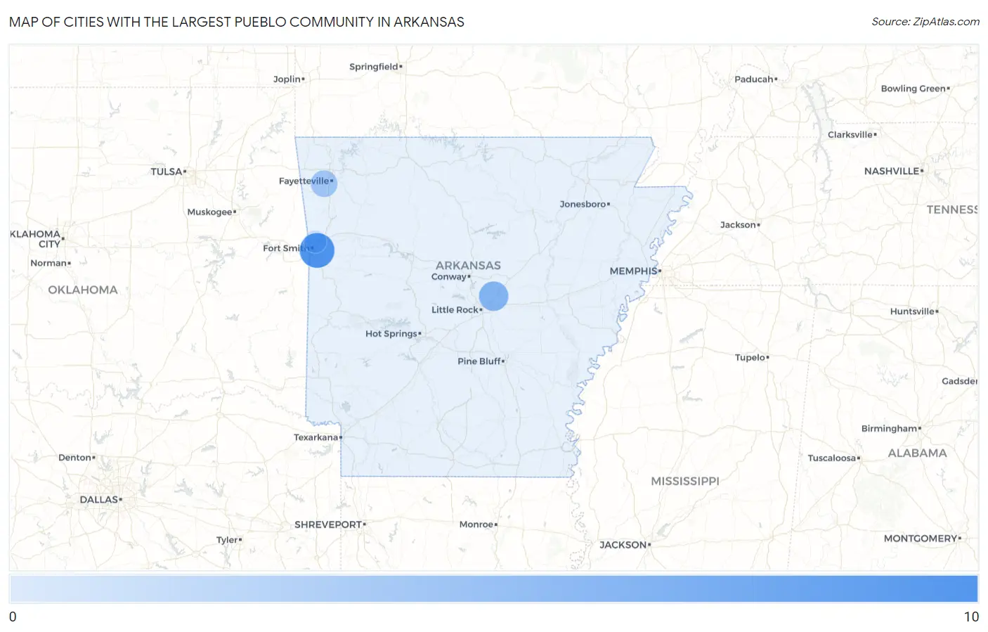 Cities with the Largest Pueblo Community in Arkansas Map