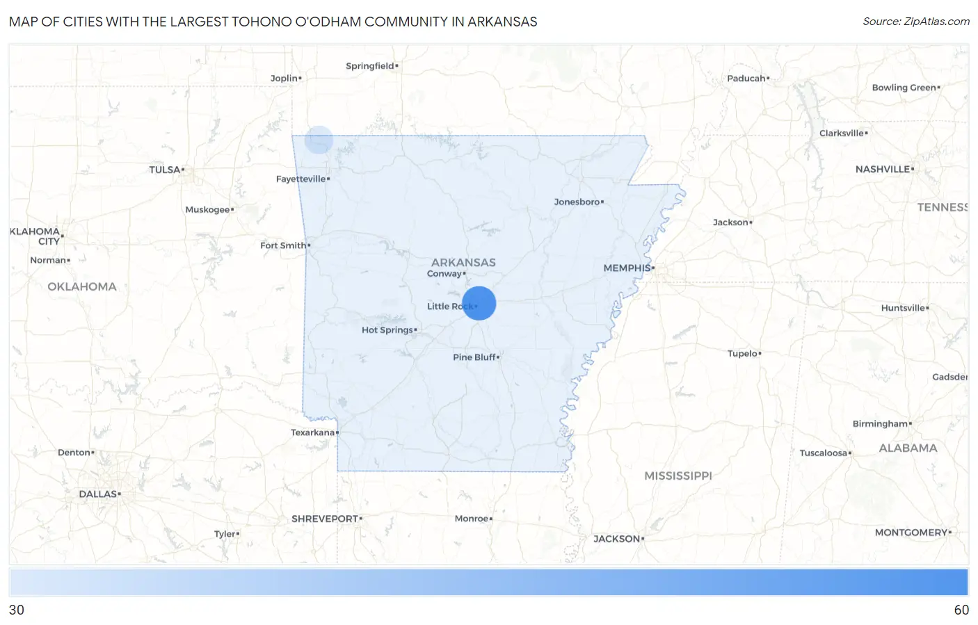 Cities with the Largest Tohono O'Odham Community in Arkansas Map