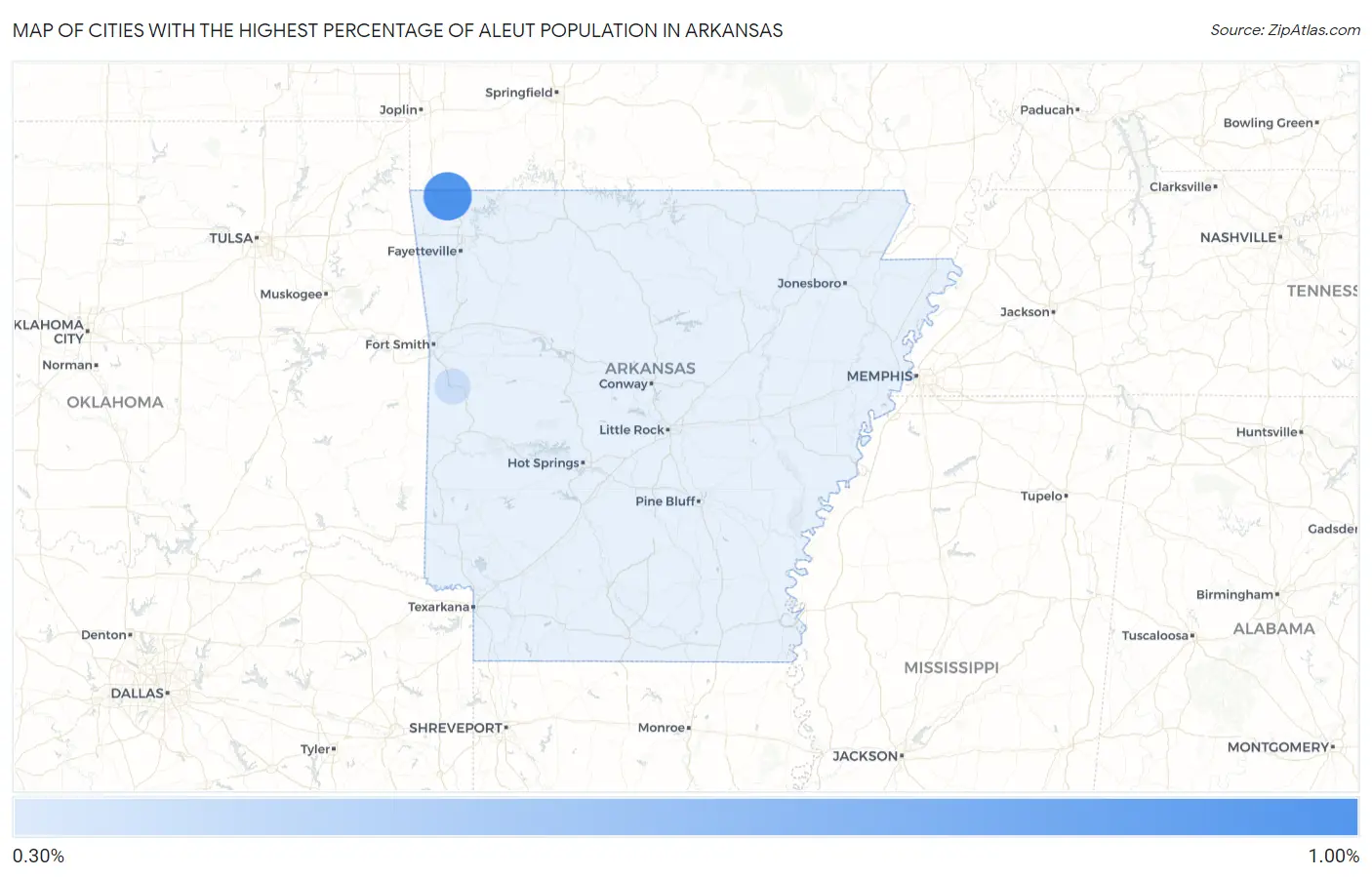 Cities with the Highest Percentage of Aleut Population in Arkansas Map