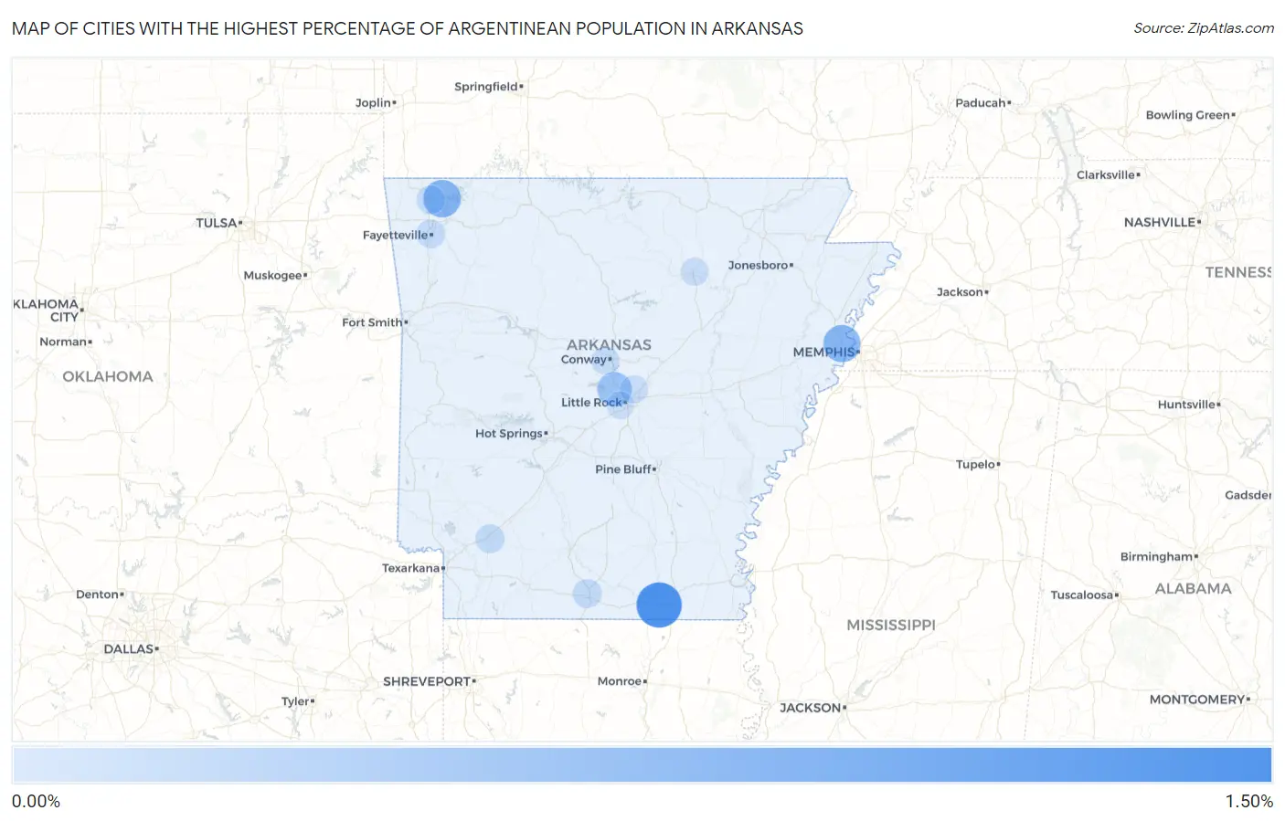 Cities with the Highest Percentage of Argentinean Population in Arkansas Map