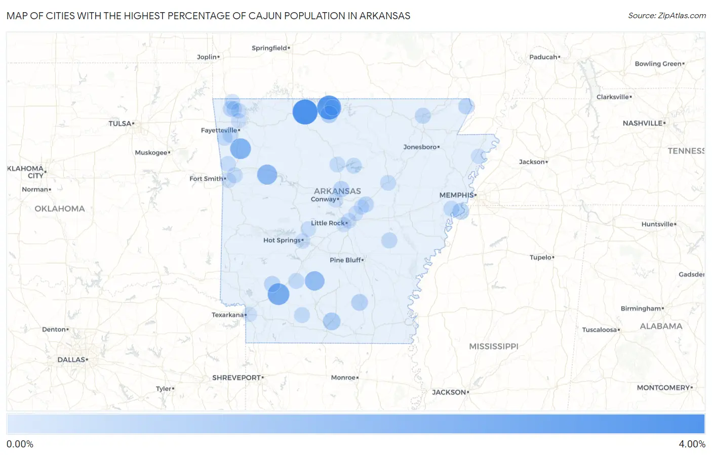 Cities with the Highest Percentage of Cajun Population in Arkansas Map