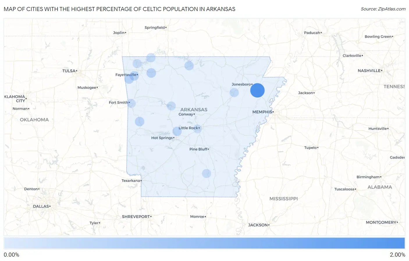 Cities with the Highest Percentage of Celtic Population in Arkansas Map