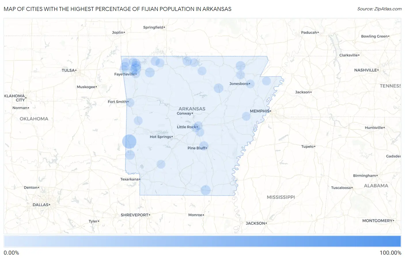 Cities with the Highest Percentage of Fijian Population in Arkansas Map