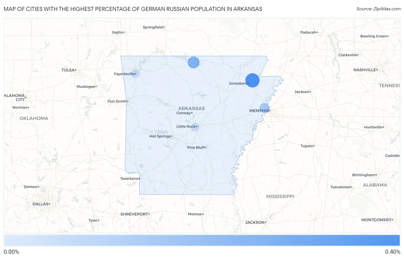 Cities with the Highest Percentage of German Russian Population in Arkansas Map