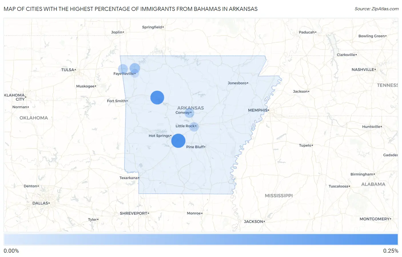 Cities with the Highest Percentage of Immigrants from Bahamas in Arkansas Map