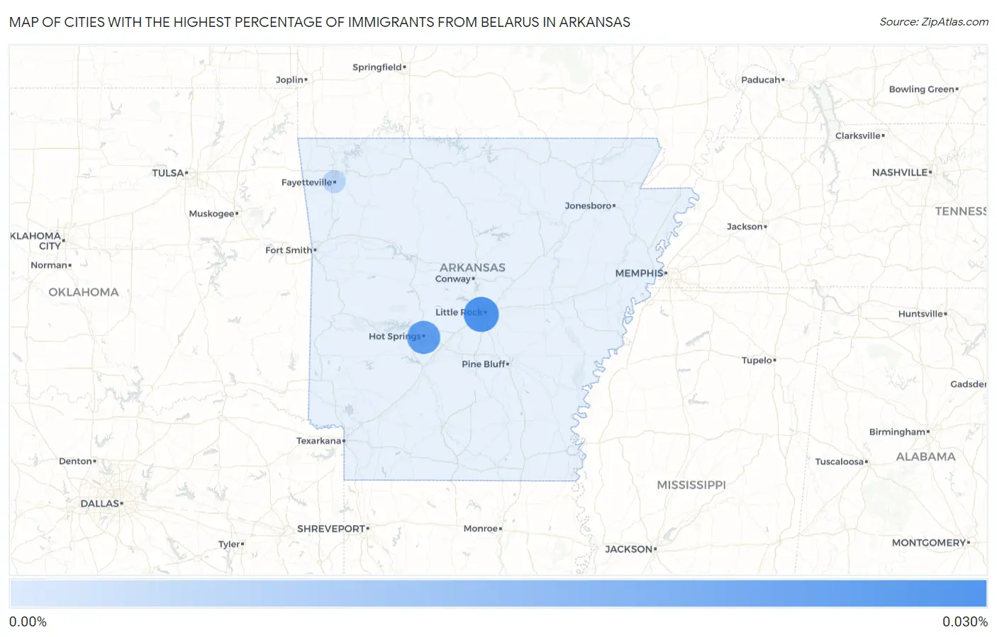 Cities with the Highest Percentage of Immigrants from Belarus in Arkansas Map