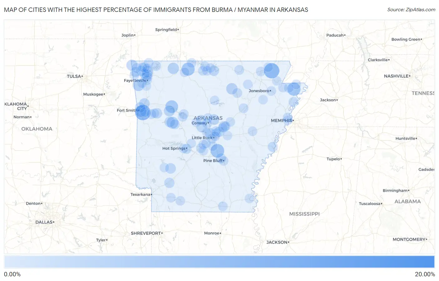 Cities with the Highest Percentage of Immigrants from Burma / Myanmar in Arkansas Map