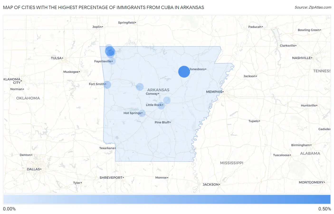 Cities with the Highest Percentage of Immigrants from Cuba in Arkansas Map