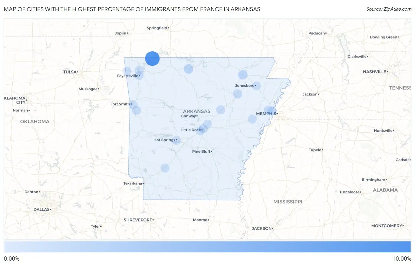 Cities with the Highest Percentage of Immigrants from France in Arkansas Map