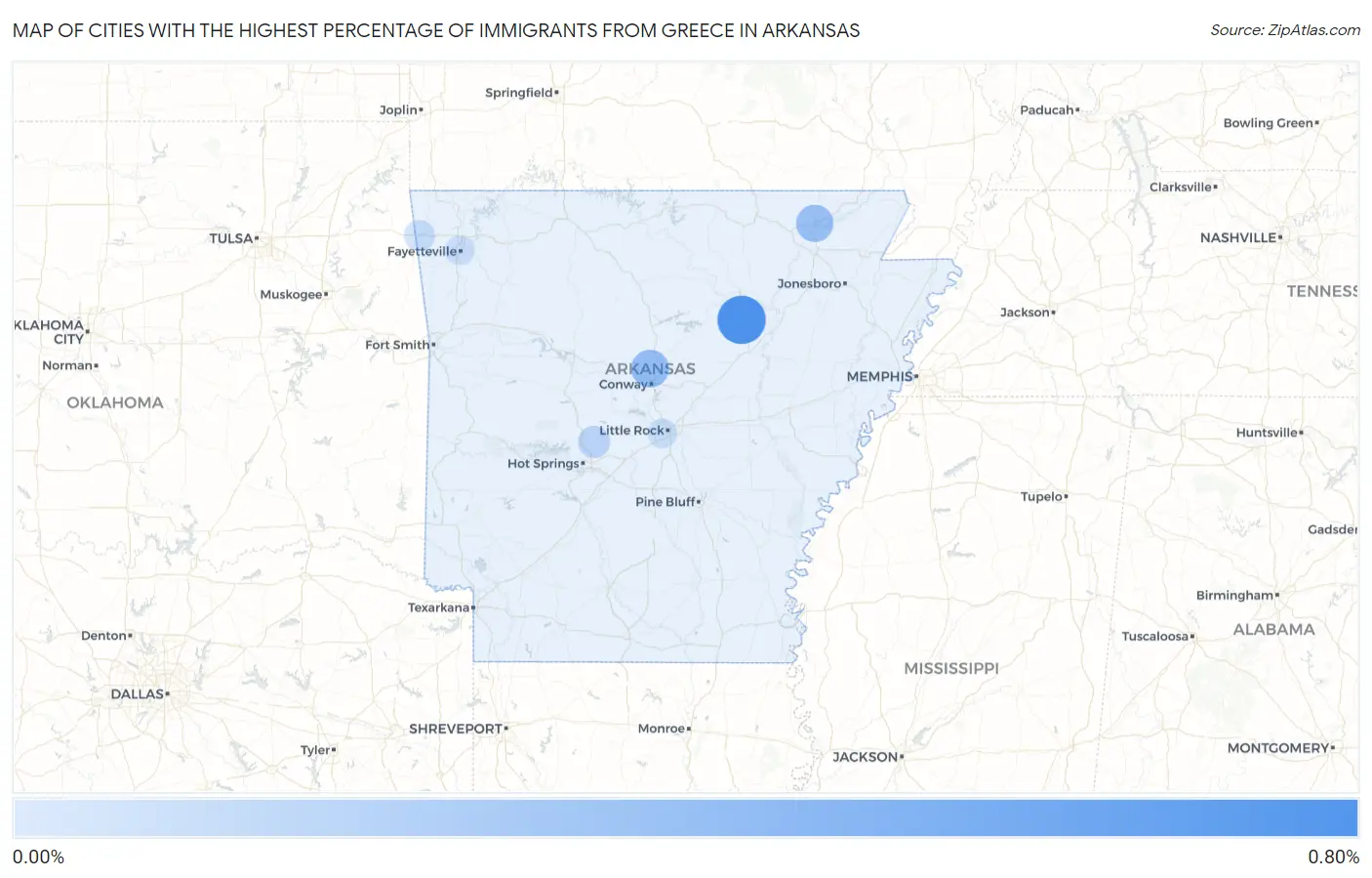 Cities with the Highest Percentage of Immigrants from Greece in Arkansas Map