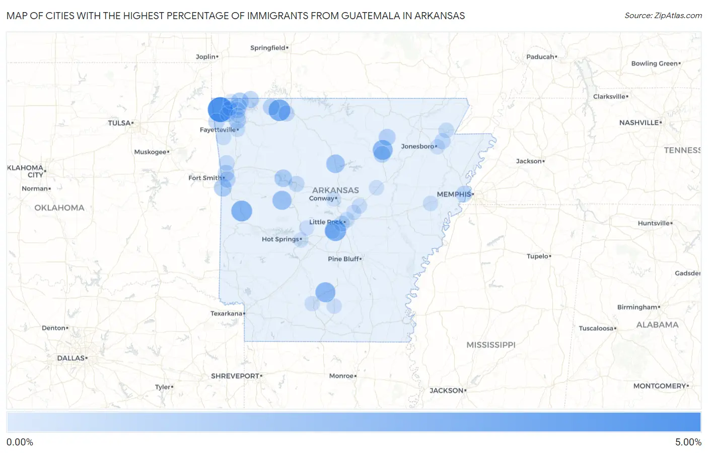 Cities with the Highest Percentage of Immigrants from Guatemala in Arkansas Map