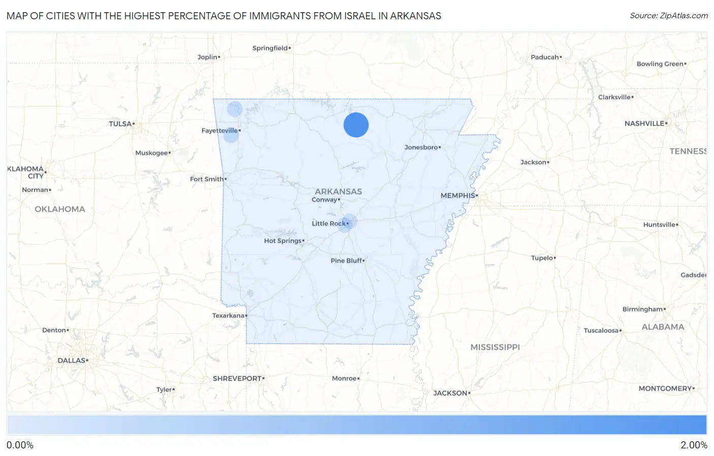 Cities with the Highest Percentage of Immigrants from Israel in Arkansas Map