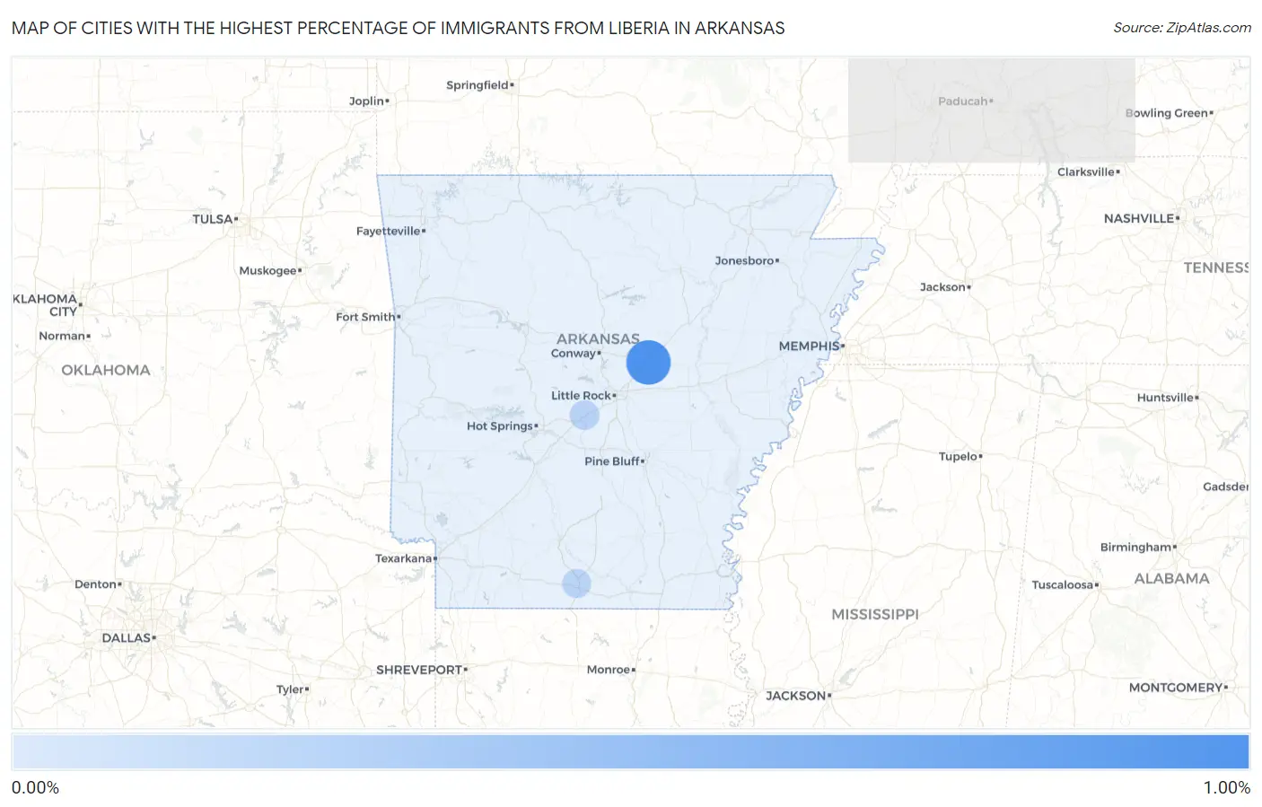 Cities with the Highest Percentage of Immigrants from Liberia in Arkansas Map