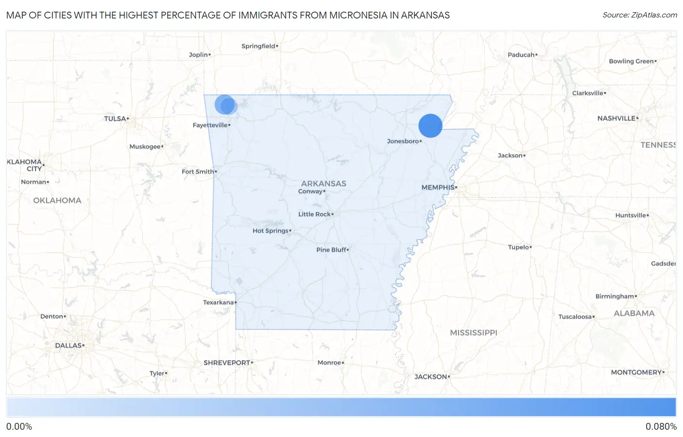 Cities with the Highest Percentage of Immigrants from Micronesia in Arkansas Map