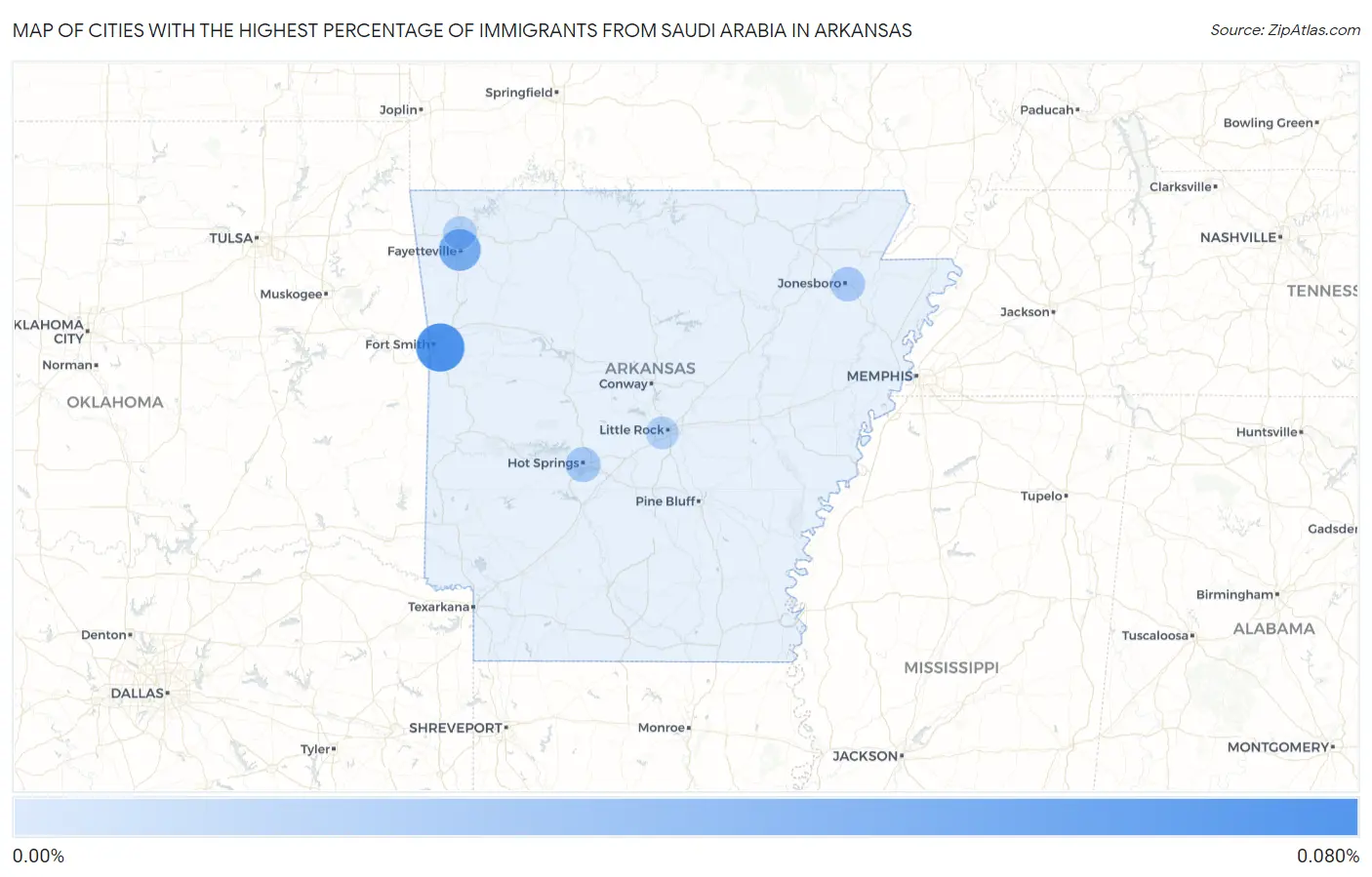 Cities with the Highest Percentage of Immigrants from Saudi Arabia in Arkansas Map