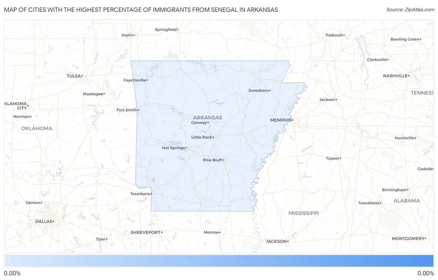 Cities with the Highest Percentage of Immigrants from Senegal in Arkansas Map