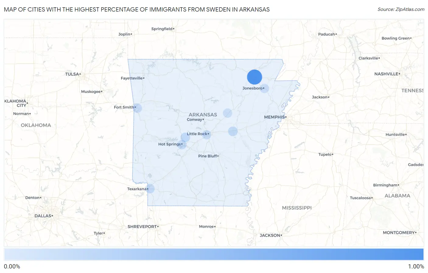 Cities with the Highest Percentage of Immigrants from Sweden in Arkansas Map