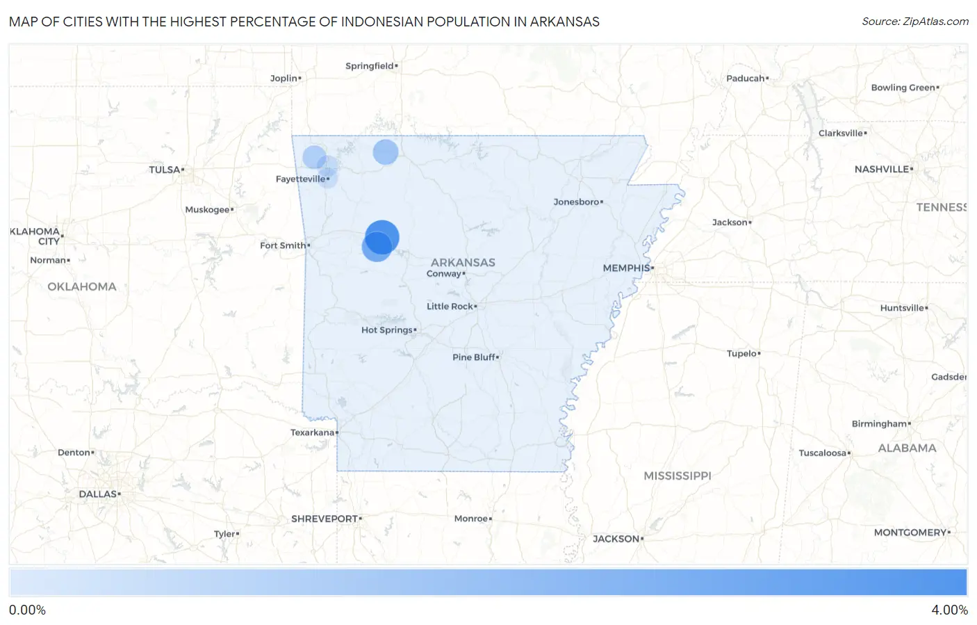 Cities with the Highest Percentage of Indonesian Population in Arkansas Map