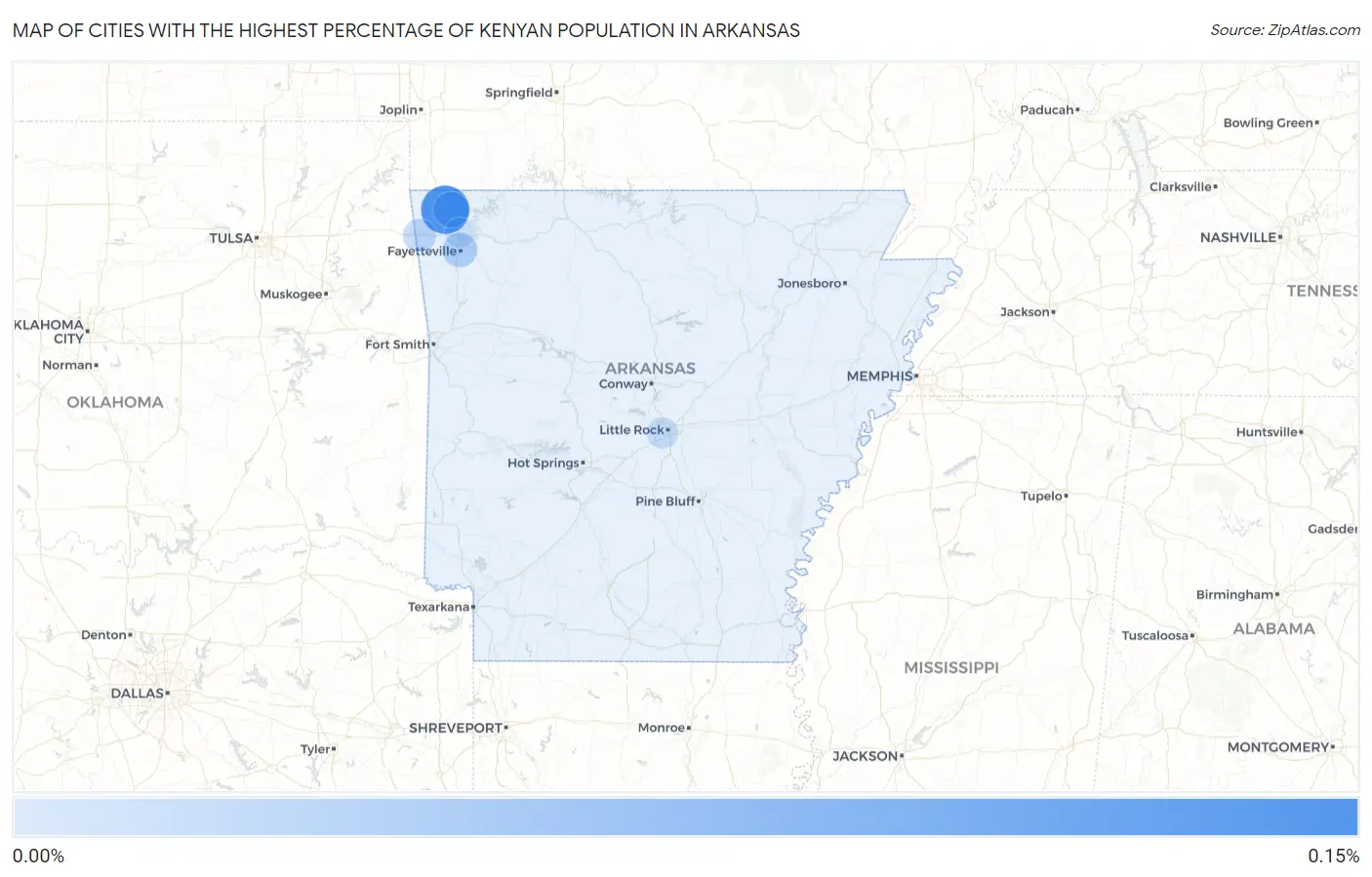 Cities with the Highest Percentage of Kenyan Population in Arkansas Map