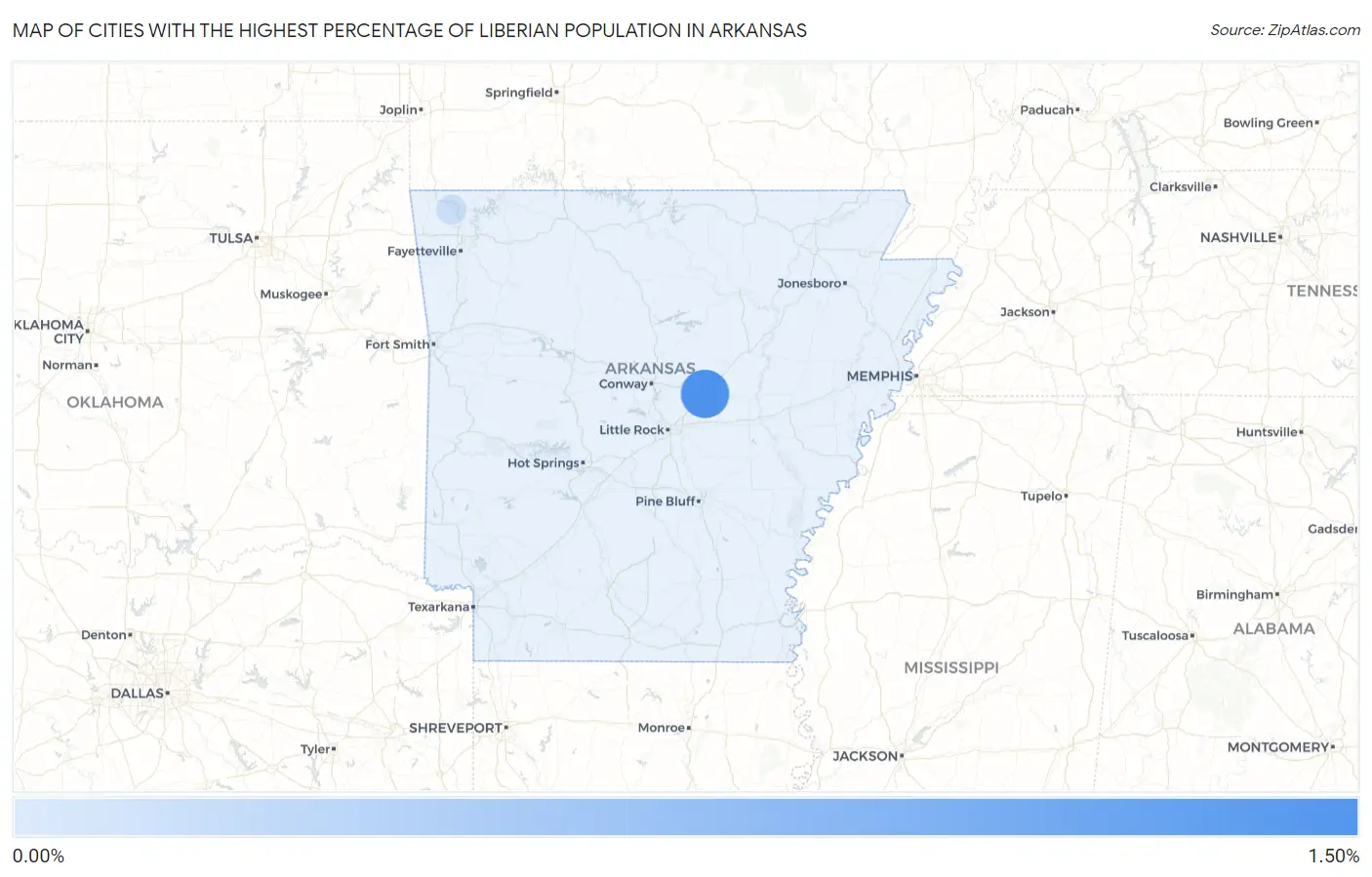 Cities with the Highest Percentage of Liberian Population in Arkansas Map