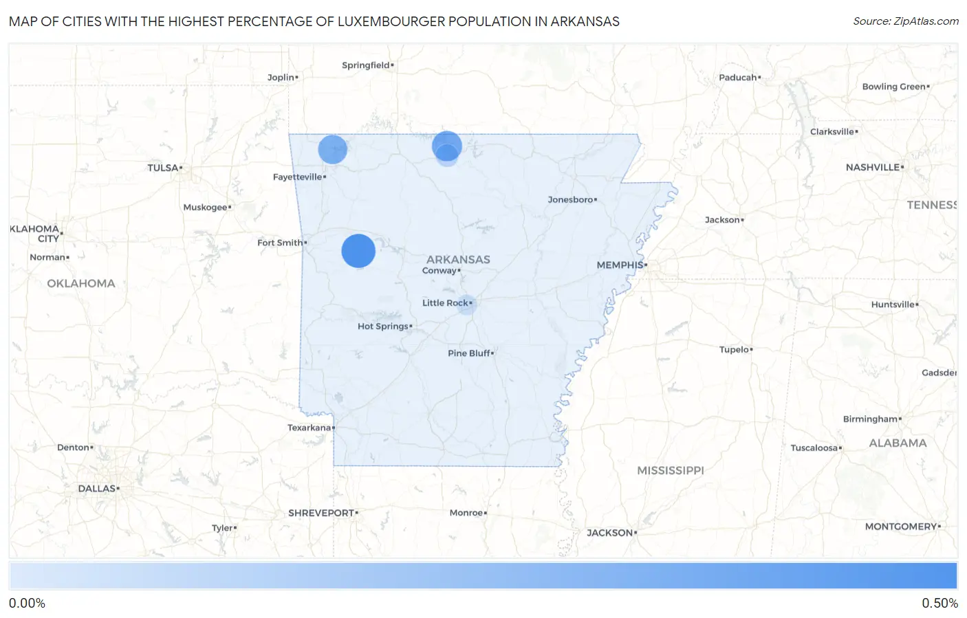 Cities with the Highest Percentage of Luxembourger Population in Arkansas Map