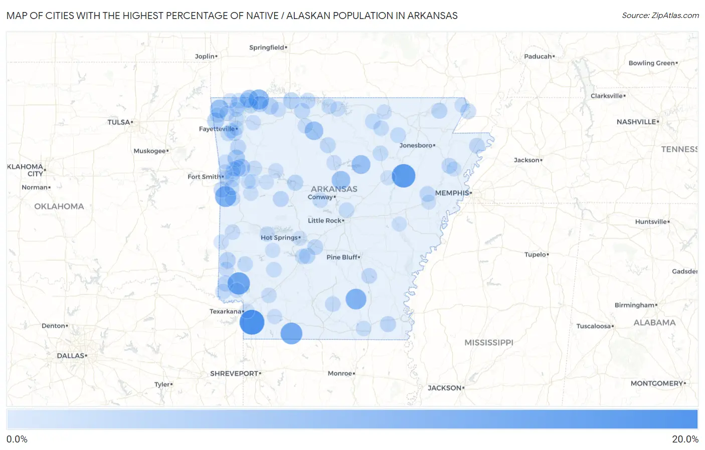 Cities with the Highest Percentage of Native / Alaskan Population in Arkansas Map