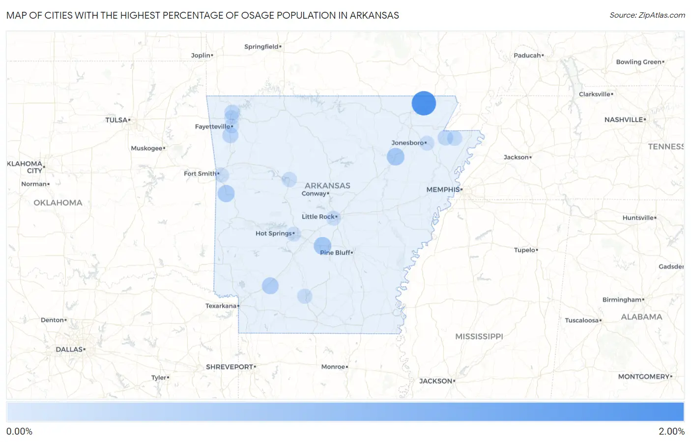 Cities with the Highest Percentage of Osage Population in Arkansas Map