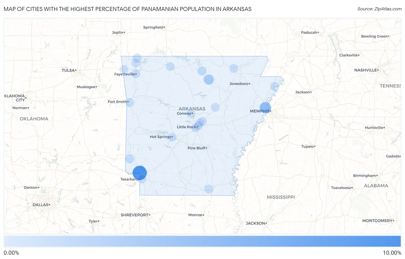 Cities with the Highest Percentage of Panamanian Population in Arkansas Map