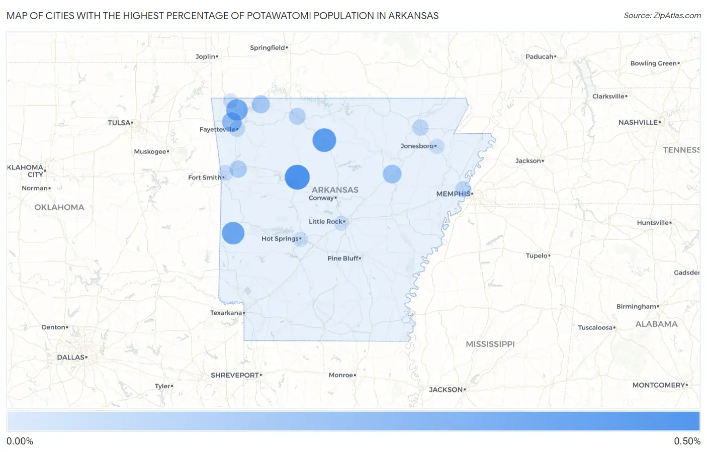 Cities with the Highest Percentage of Potawatomi Population in Arkansas Map
