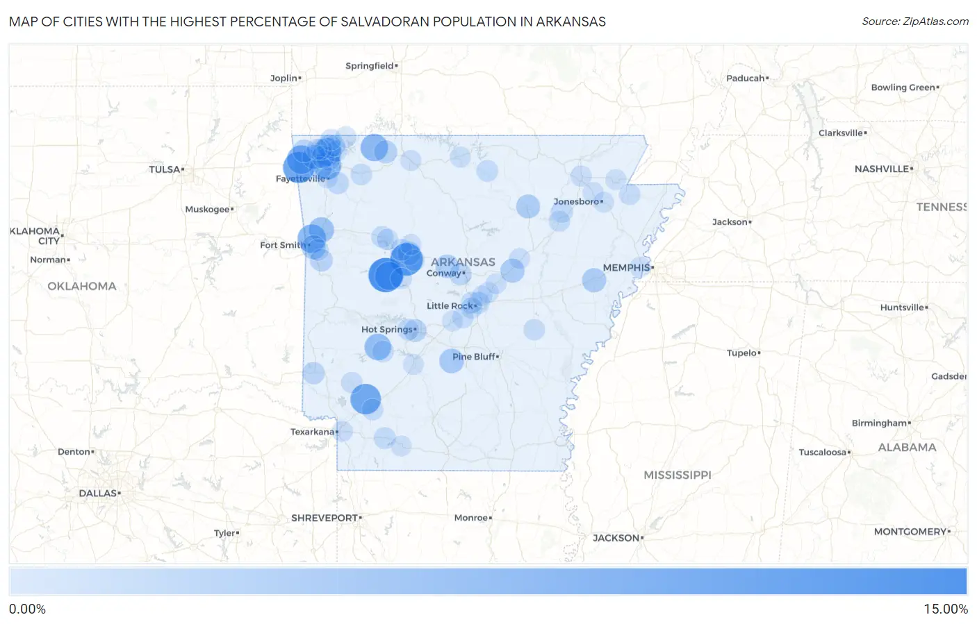 Cities with the Highest Percentage of Salvadoran Population in Arkansas Map