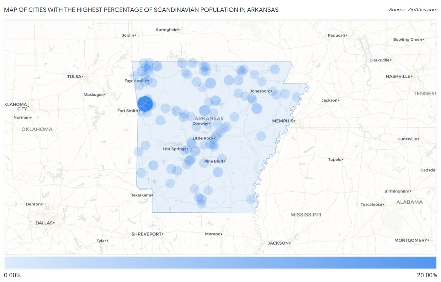 Cities with the Highest Percentage of Scandinavian Population in Arkansas Map