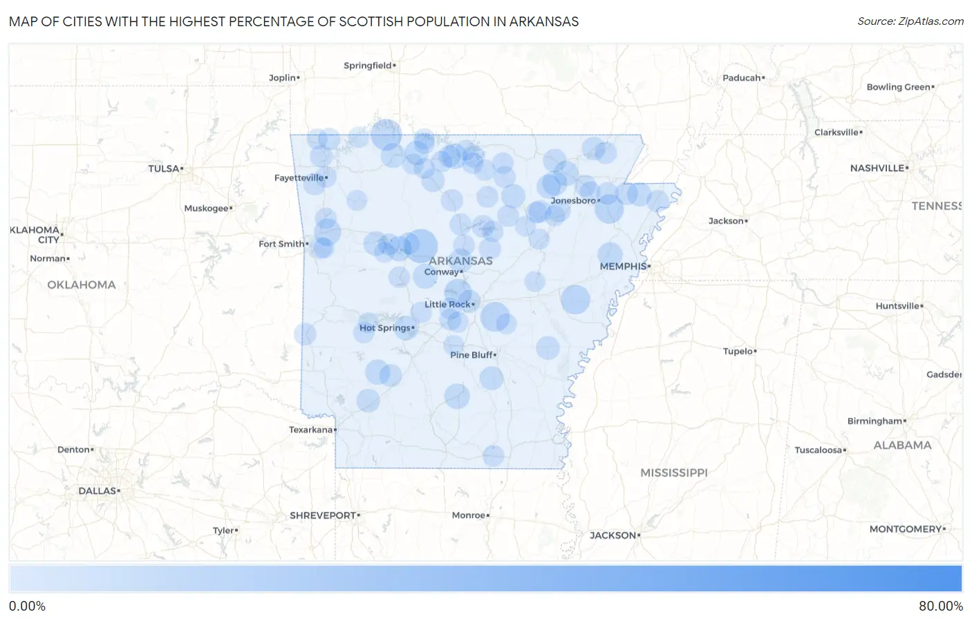 Cities with the Highest Percentage of Scottish Population in Arkansas Map
