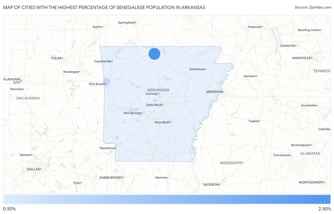 Cities with the Highest Percentage of Senegalese Population in Arkansas Map