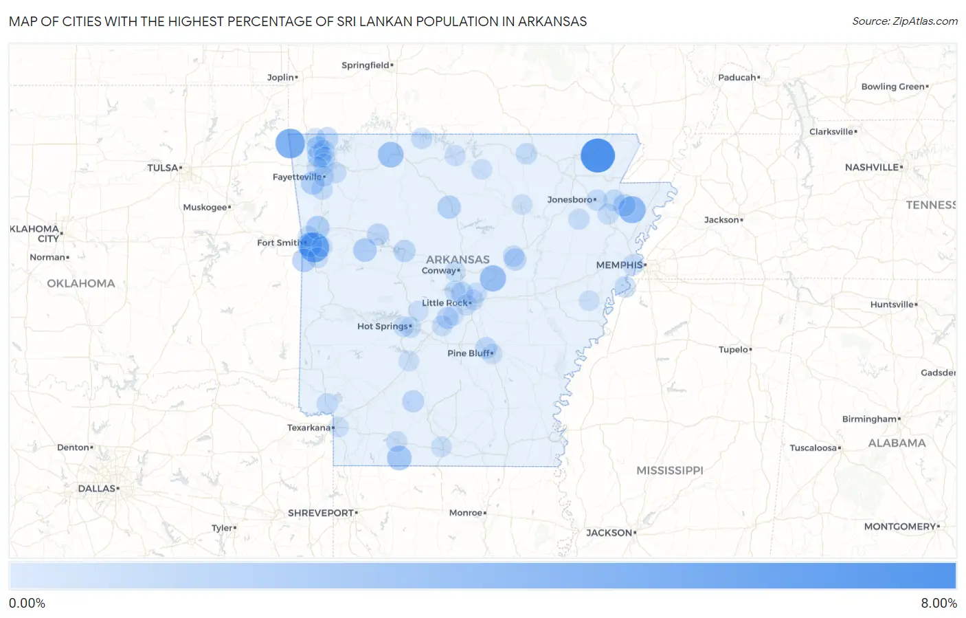 Cities with the Highest Percentage of Sri Lankan Population in Arkansas Map