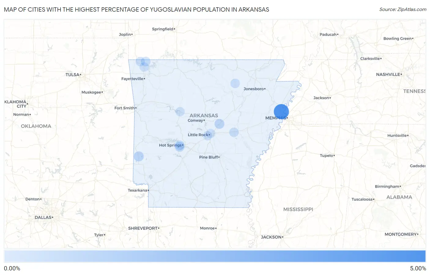 Cities with the Highest Percentage of Yugoslavian Population in Arkansas Map