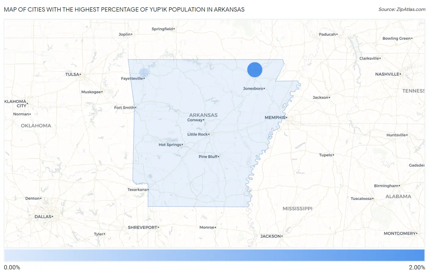 Cities with the Highest Percentage of Yup'ik Population in Arkansas Map