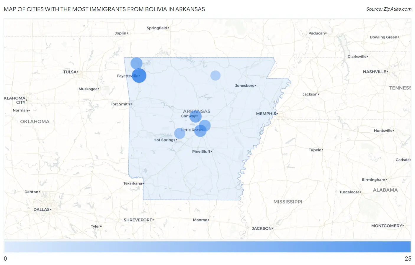 Cities with the Most Immigrants from Bolivia in Arkansas Map