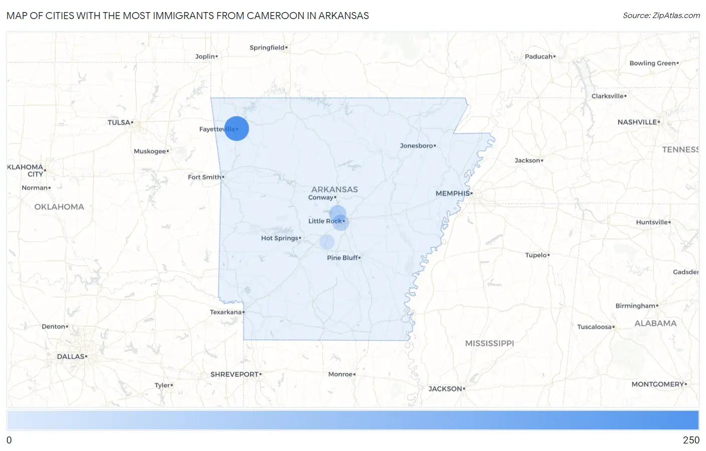 Cities with the Most Immigrants from Cameroon in Arkansas Map