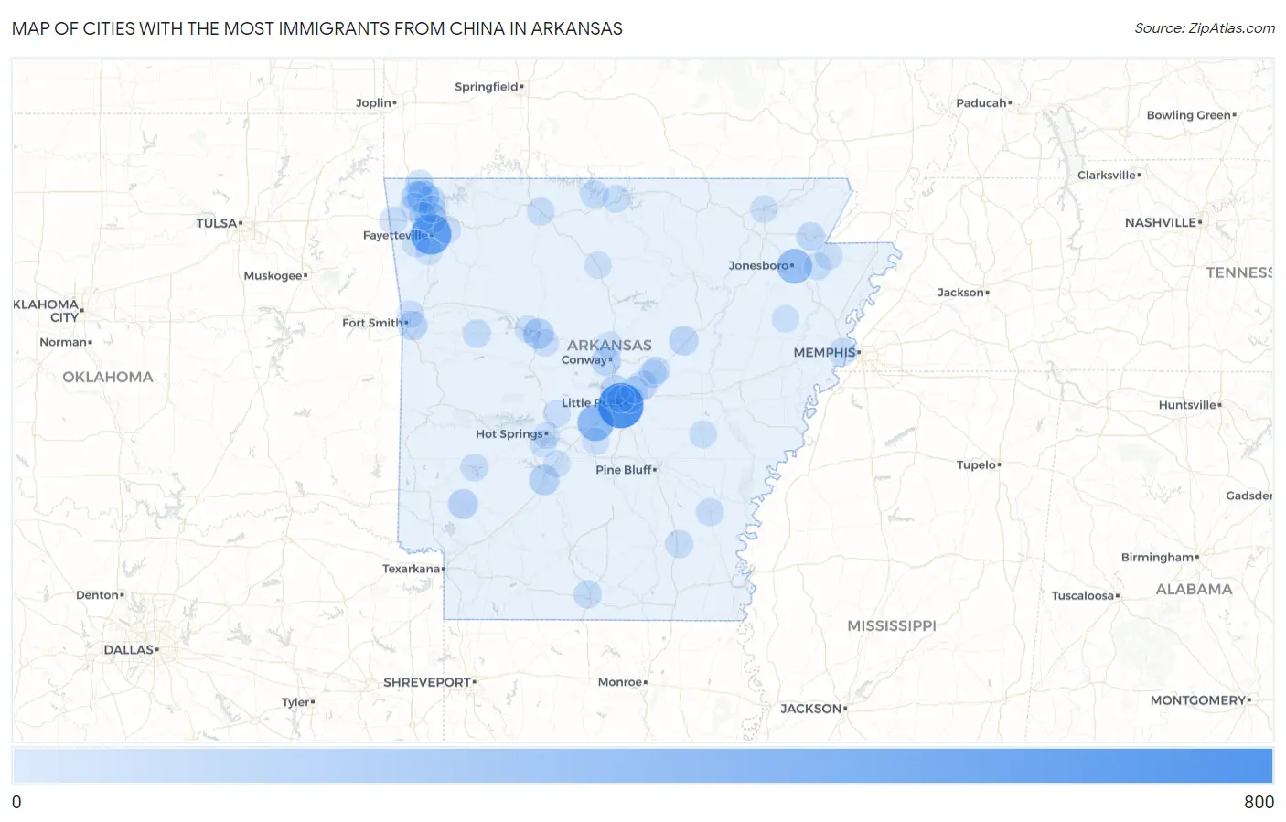 Cities with the Most Immigrants from China in Arkansas Map