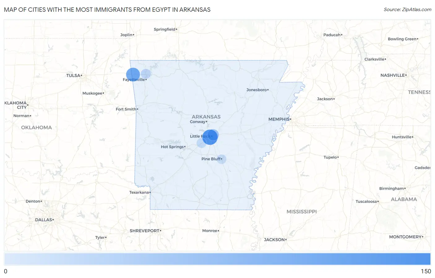 Cities with the Most Immigrants from Egypt in Arkansas Map